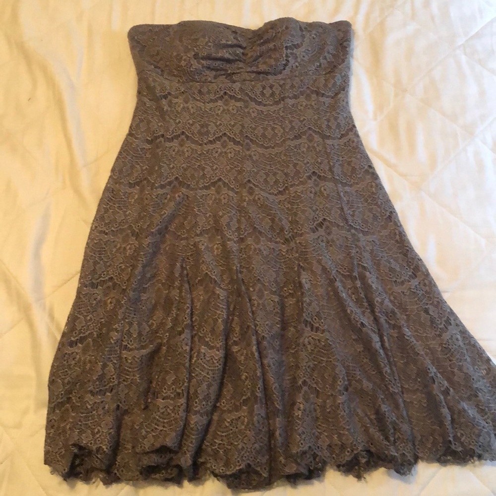 Grayish purple-ish lace strapless dress